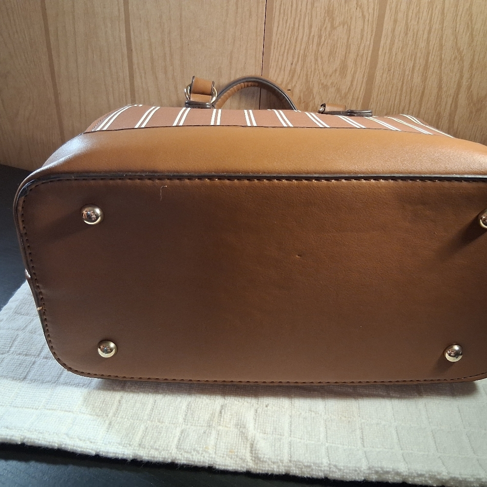 Adrienne Vittadini Brown and Cream Striped Satchel - Picture 3 of 5